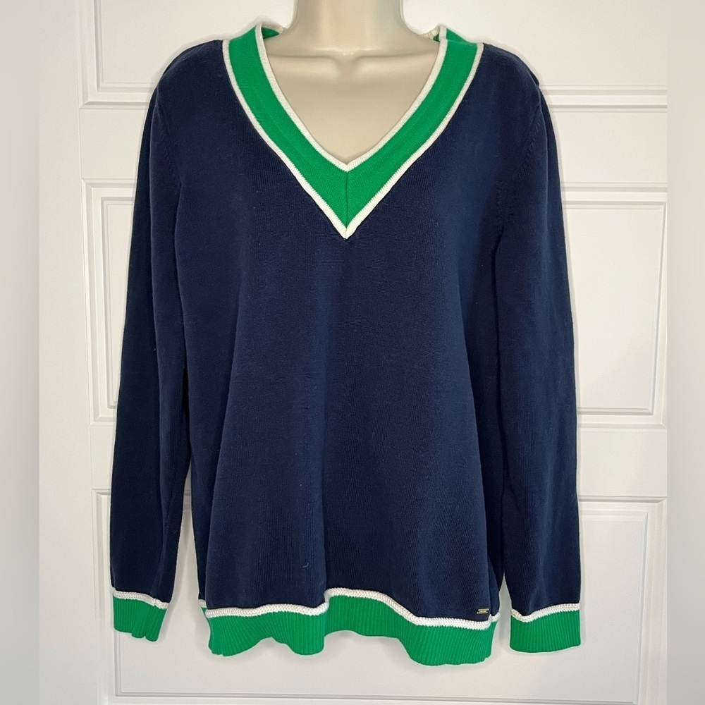 Tommy Hilfiger V Neck Preppy Tenniscore Academia Cotton Knit Sweater Women XL